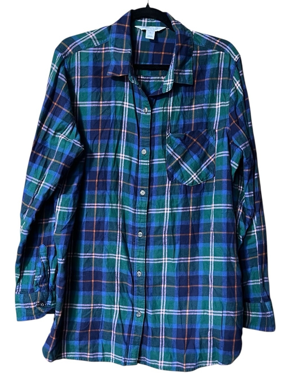 Old Navy The Tunic Shirt Plaid Flannel Button-Up Sz XL